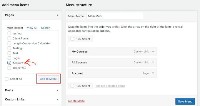 將客戶(hù)端門(mén)戶(hù)鏈接添加到 WordPress 菜單