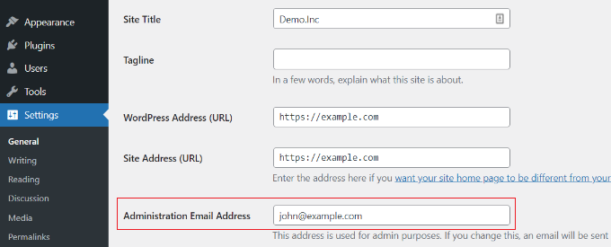 更改管理員電子郵件地址