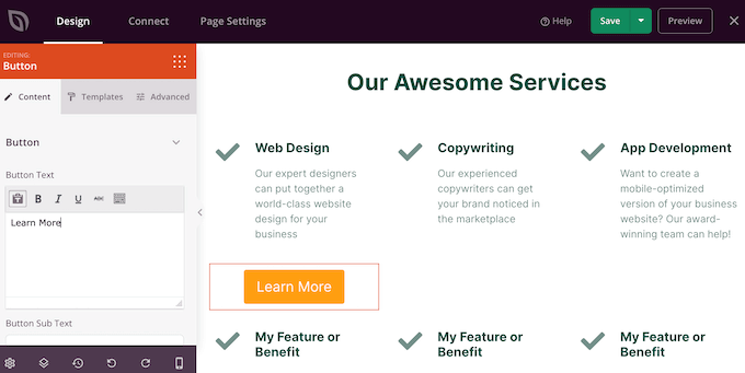 使用 WordPress 將 CTA 按鈕添加到服務部分