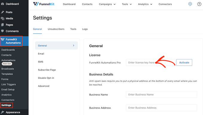 將許可證添加到FunnelKit Automations WordPress插件