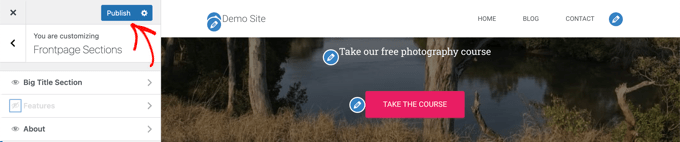 單擊“發布”按鈕以使您的主頁上線