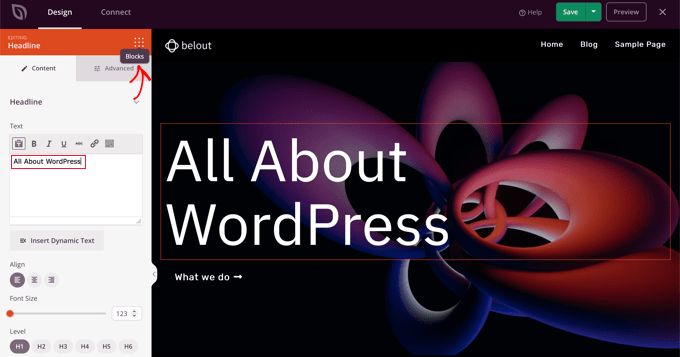 當您編輯塊的文本時，它會立即在預覽中更新