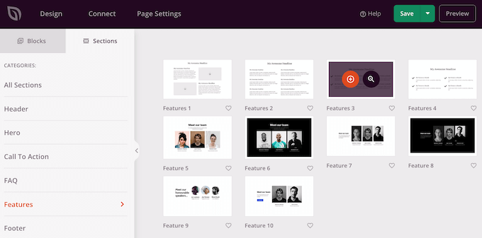 向自定義頁面添加分區