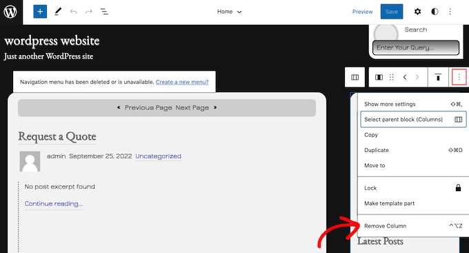 使用完整的站點(diǎn)編輯器刪除側(cè)邊欄