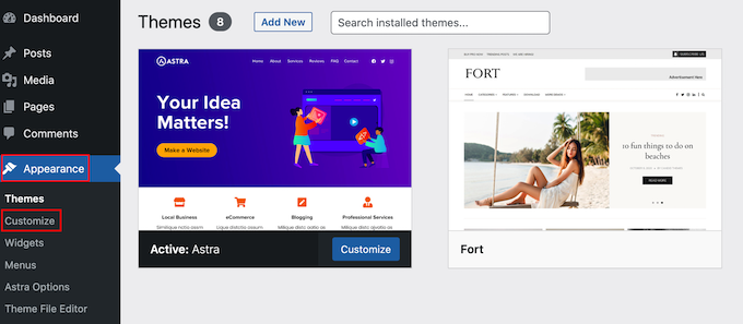 啟動(dòng)WordPress定制器