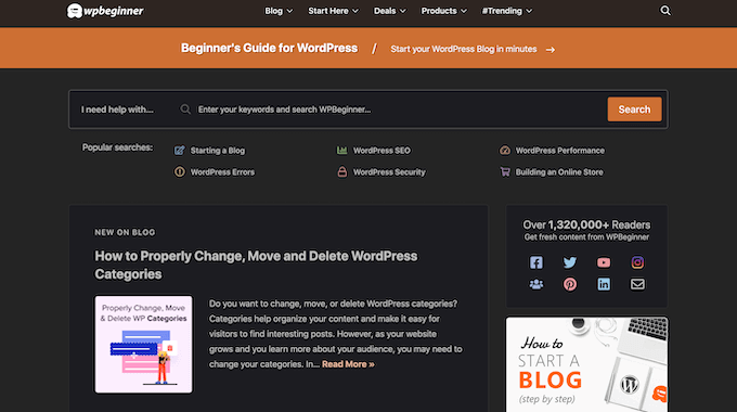 啟用了黑暗主題的網站示例