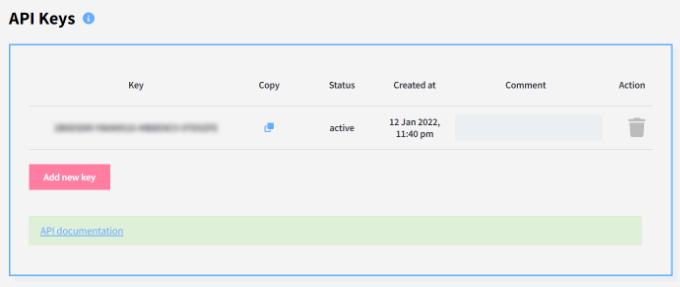 復制錢包的 API 密鑰