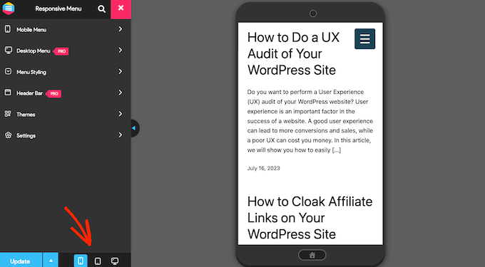 在智能手機或平板電腦上預覽響應式菜單