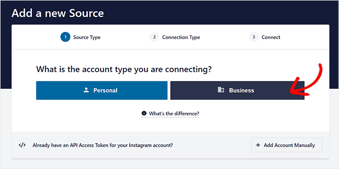 選擇業(yè)務(wù)選項作為Instagram帳戶類型
