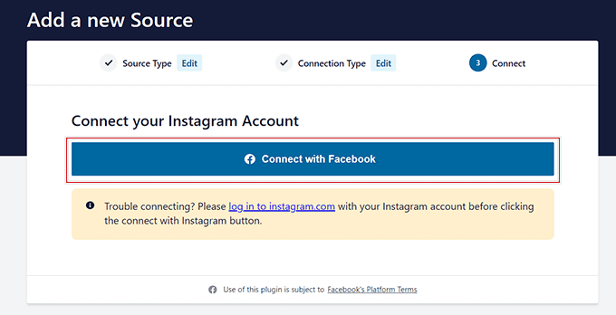 單擊“與 Facebook 聯(lián)系”按鈕