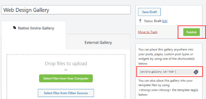 在 Envira Gallery 中發布圖庫