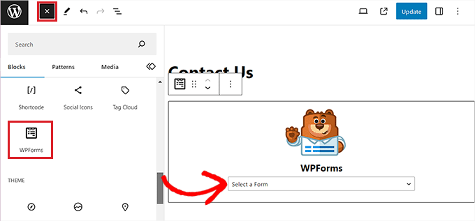 添加 WPForms 塊