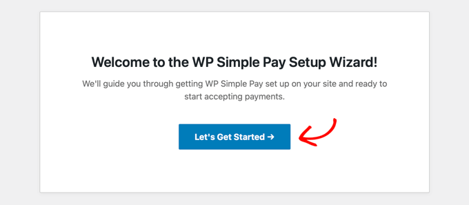 WP Simple Pay 設置向導將自動啟動