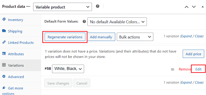 編輯產(chǎn)品變體