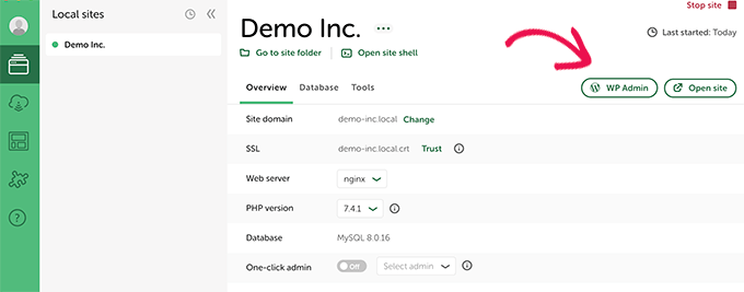 登錄到您當地的 WordPress 網站