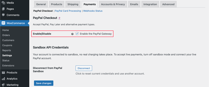 在您的 WooCommerce 商店上啟用 PayPal 支付網關