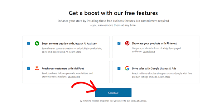 選擇免費功能，然后單擊繼續(xù)