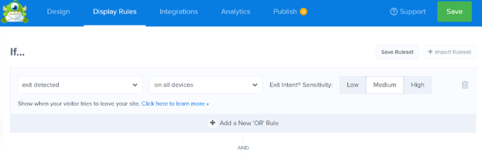 添加退出意向顯示規(guī)則