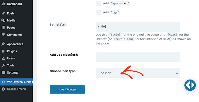 為外部 URL 選擇圖標類型