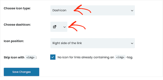 使用破折號圖標作為外部鏈接圖標