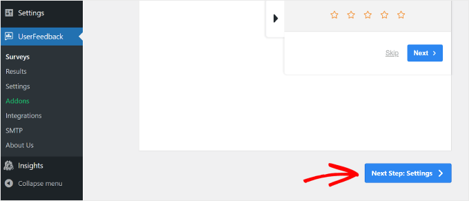 單擊“UserFeedback”上的“下一步設置”按鈕