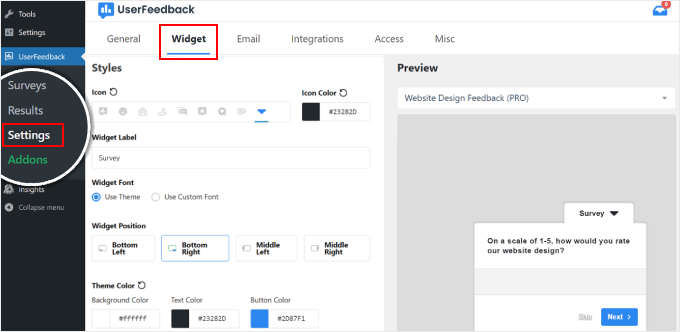 UserFeedback 的小部件設置