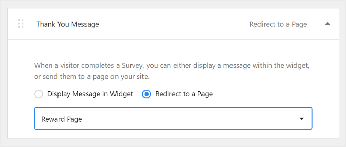 在用戶完成 UserFeedback 調查后將用戶重定向到感謝頁面