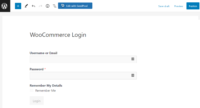 使用 WPForms 預覽 WooCommerce 登錄頁面