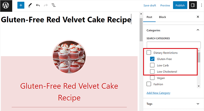 類別和子類別的預覽