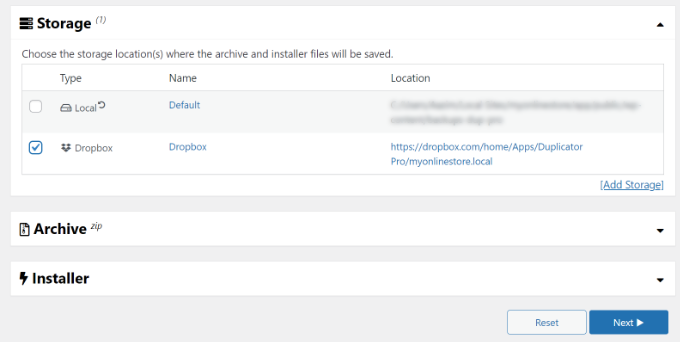 選擇Dropbox作為存儲(chǔ)選項(xiàng)