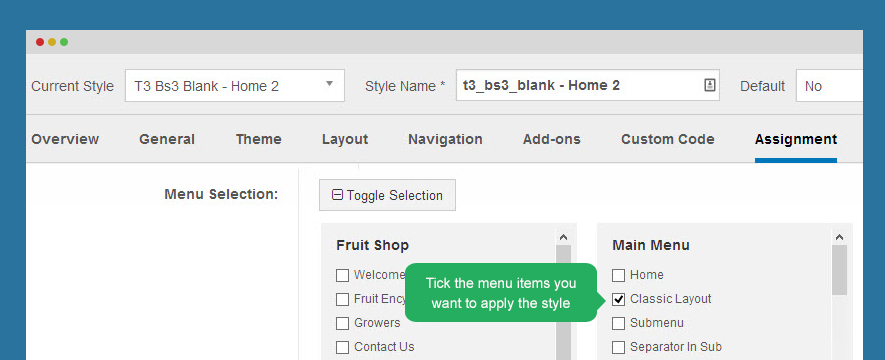 樣式制定菜單項