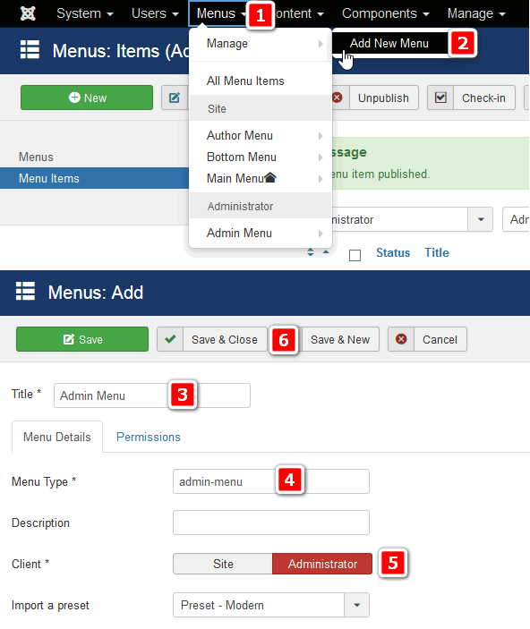 創(chuàng)建新的管理菜單
