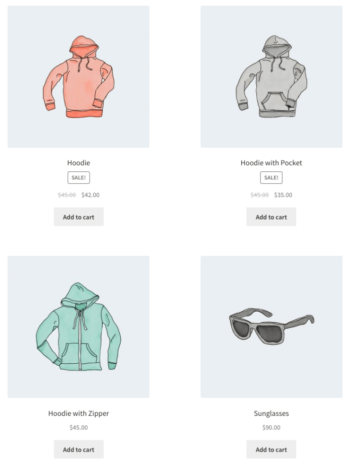 使用 products 短代碼顯示四個特色產品。