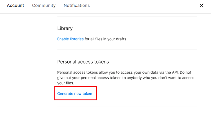 click generate new token link