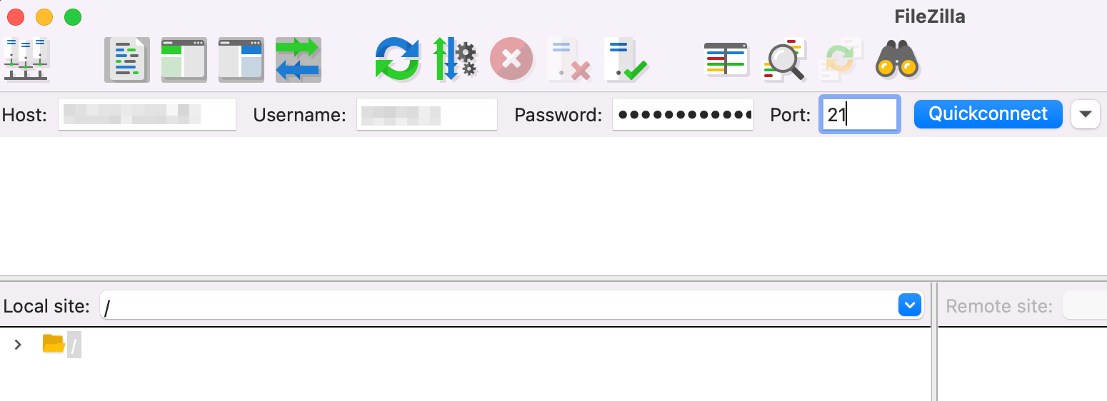 返回 FileZilla 并輸入您的憑據(jù)