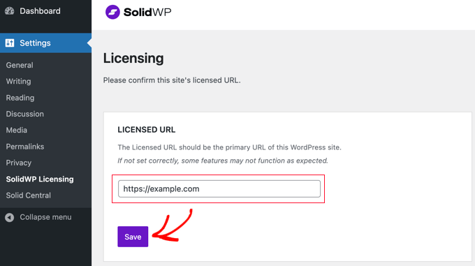 solidcentral licensed url
